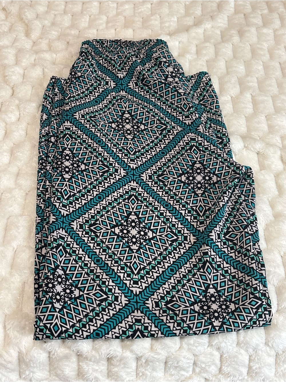 Blue Rain Teal, Black & White Geometric Boot Cut Pants